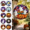 Glass Look Balcony Hanging Halloween Stained Suncatcher Ornament Vintage Window Decor with Pumpkin Ghost Bat Witch Decorations Hat Pattern,