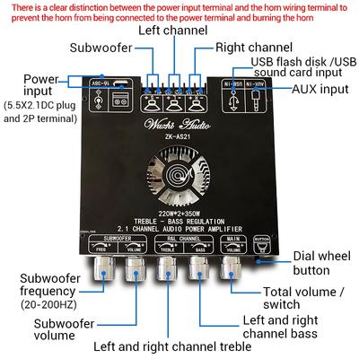 ZK-AS21 2.1 kanałowy TPA3255 Bluetooth cyfrowy wzmacniacz mocy moduł płytki subwoofera o wysokich i niskich tonach 220WX2+350W