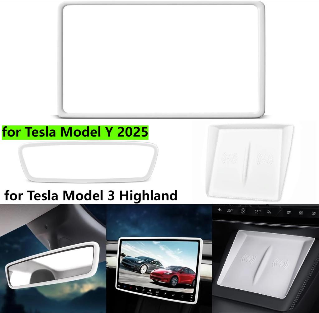 For Tesla Model Y Juniper 2025 Center Console Wireless Charging Pad Mat Screen Rearview Mirror Protector Frame Model 3 Highland