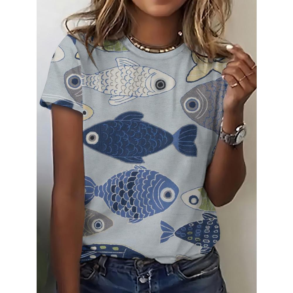 Summer Colorful Fish 3D Print T-Shirts Women's Short Sleeve O-Neck T Shirt Fashion Casual Tees Harajuku Y2k Tops Female Clothing