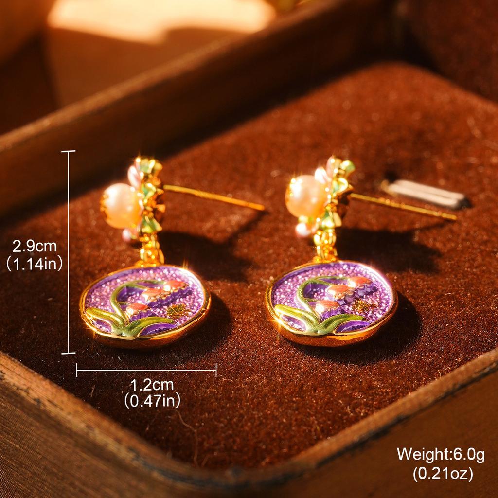 Monet Garden Violet Series Enamel Love Geometric Niche Vintage Premium Earrings Oil Painting Earrings