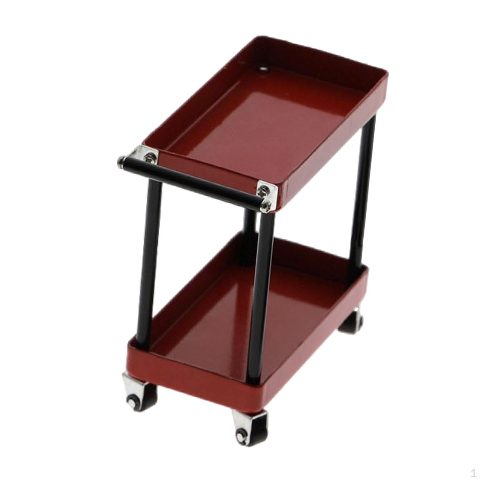 

Miniature Model Trolley Tool Cart Sculpture Accessory Metal Structure Two Shelves Suitable for красный