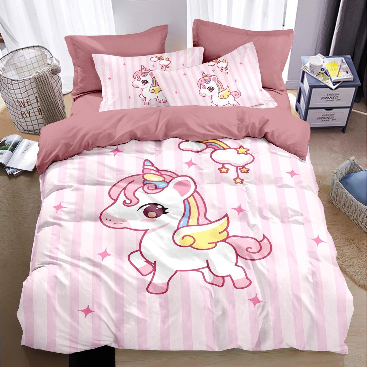 

Comforter Unicorn Bedding Sets For Kids Girls Boys Love Unicorn Powder Single Double Pink Quilts Colourful Pony Comforter (quilt)-EU Single(135*200cm)3pcs