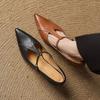 New women's fashion single shoes pointed four-season single shoes buckle solid color leather fine heel comfortable large size shoes beef tendon sole