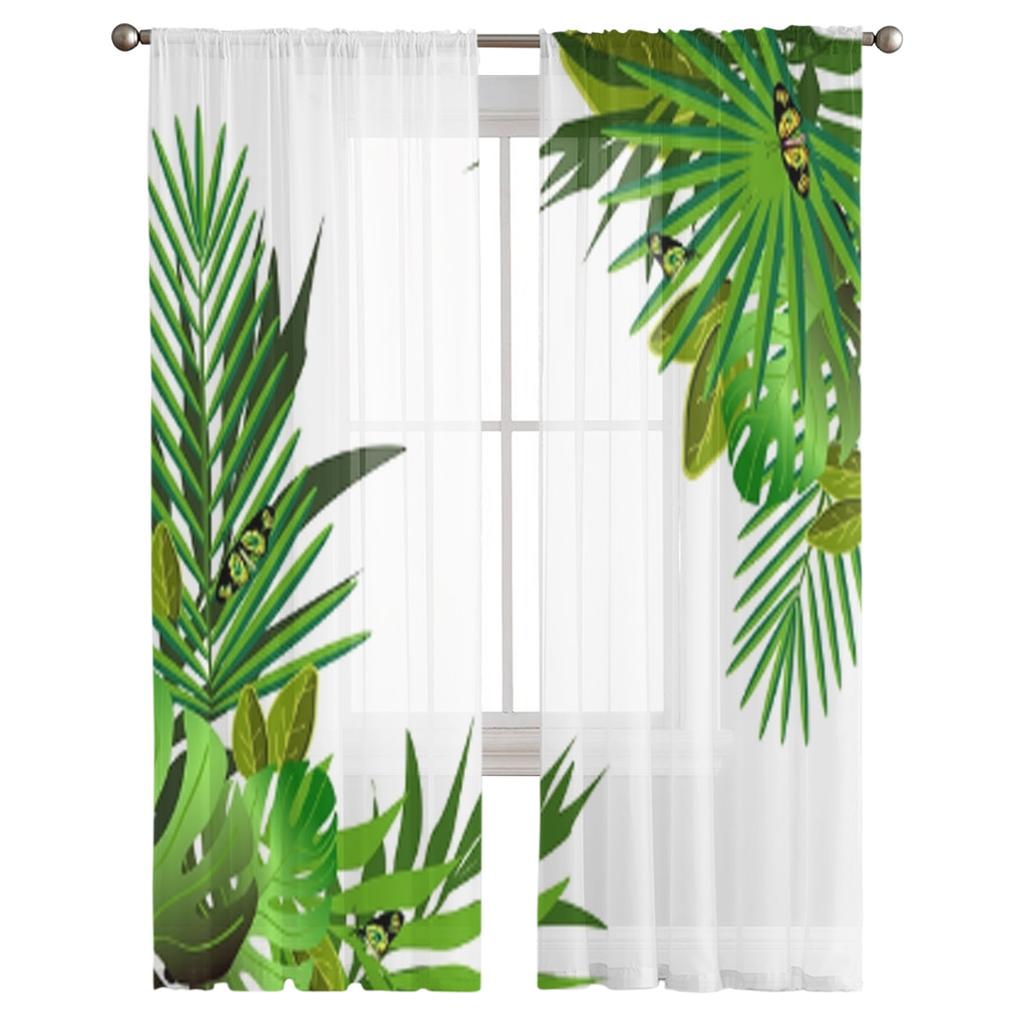 Tropical Flowers And Leaves Sheer Curtains For Bedroom Living Room Kitchen Window Voile Tulle