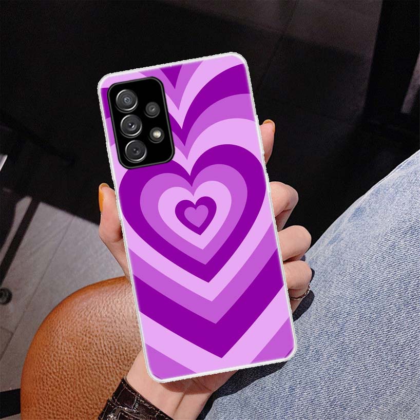 Fashion Purple Heart Swirl Circle Cover Phone Case For Samsung Galaxy A53 A52 A73 A72 A12 5G A13 A22 A23 A32 A33 A02S A03S A42 A