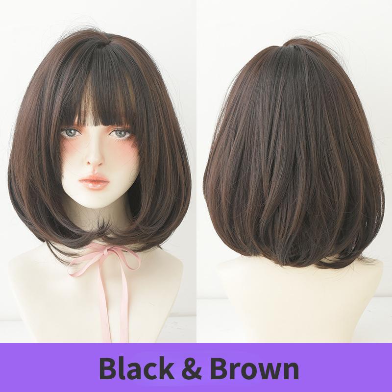 Brown Blond Pink Black Straight Shoulder Length Synthetic Wigs with Bangs for Women Daily Party Cosplay Wig Heat Resistant Fiber