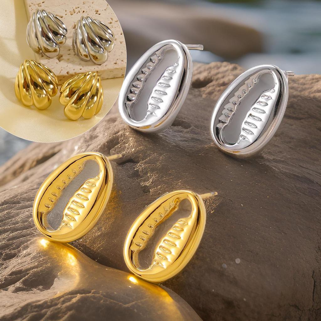 CARLIDANA Fashion Ocean Summer Beach Shell Shaped Earrings Stud Earrings Stainless Steel Earrings Waterproof Jewelry for Women