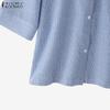 ZANZEA Women Korean Round Neck 3/4 Sleeve Stripes Buttons Patchwork Shirt