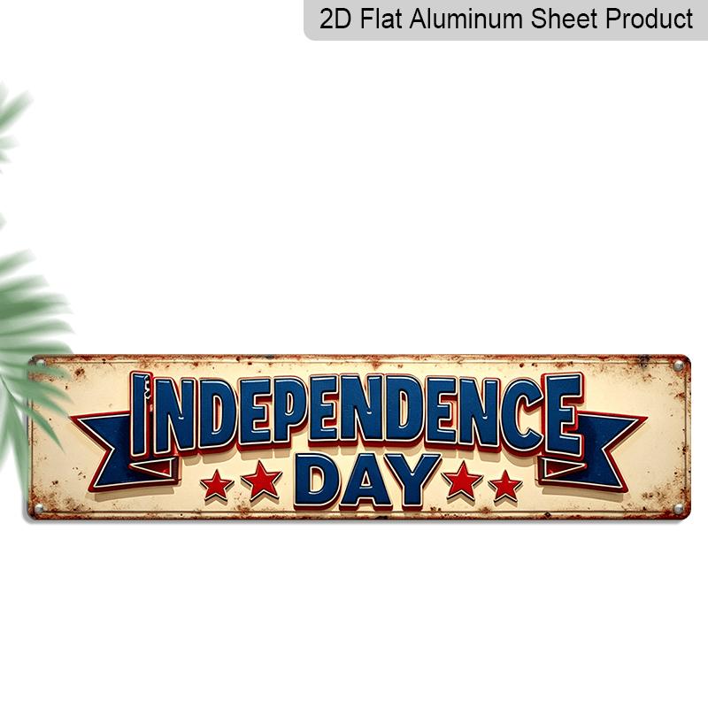 

2D Flat, Vintage Independence Day Aluminium Decorative Sign-4th of July Patriotic Red White & Blue Metal Banner with Stars & Stripes, 3.94x15.75 40cm x 10cm
