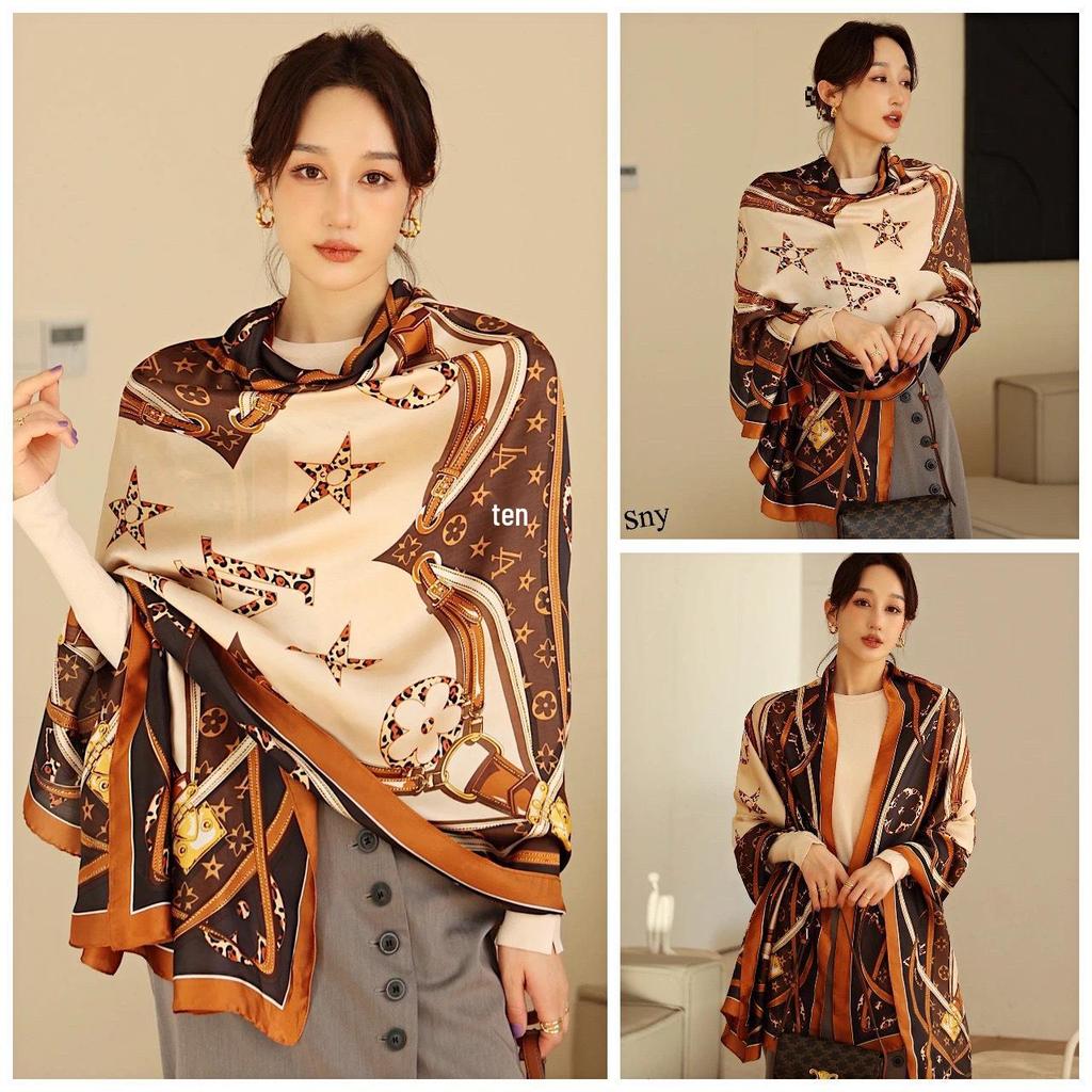 2024 Stylish Korean Brocade Silk Scarf for Women - Versatile Spring/Autumn Shawl
