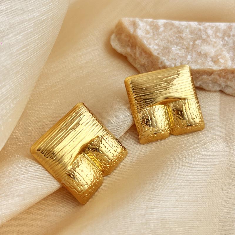 

Trendy 18k Gold Square Texture Stainless Steel Earrings