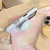 Korean-style magnetic stand case for Apple iPhone 17 Pro Max, suitable for 16 with plaid pattern and bow, 15 matte finish, 14 shockproof
