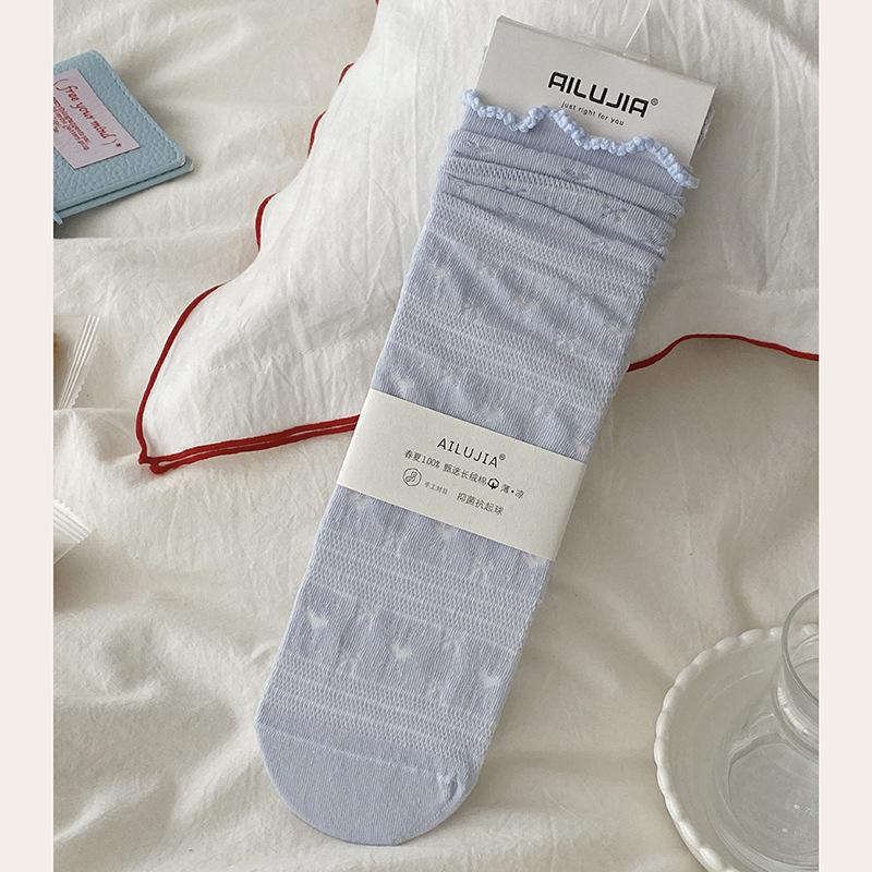 Women's Summer Thin Cotton Breathable Ballet Lace Mid Tube Pile Socks