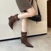 French Pointed Thick Heel Suede Fashion Short Boots Women's Spring and Autumn 2025 New Retro Rivet Western Thin Boots