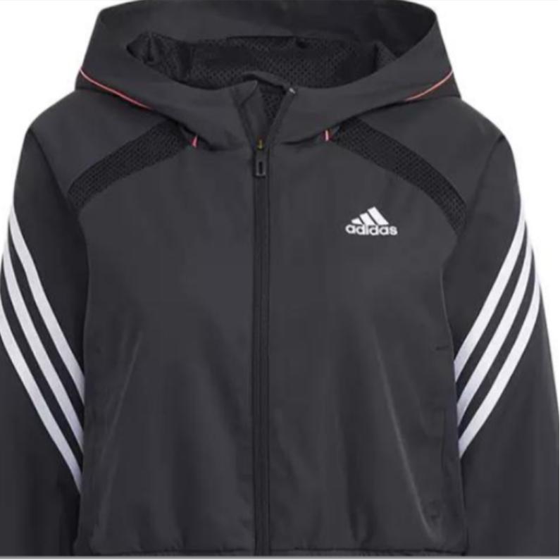 adidas Logo Buchstaben Print Drei Streifen Kapuzenpullover Damen Jacken Schwarz HI6825