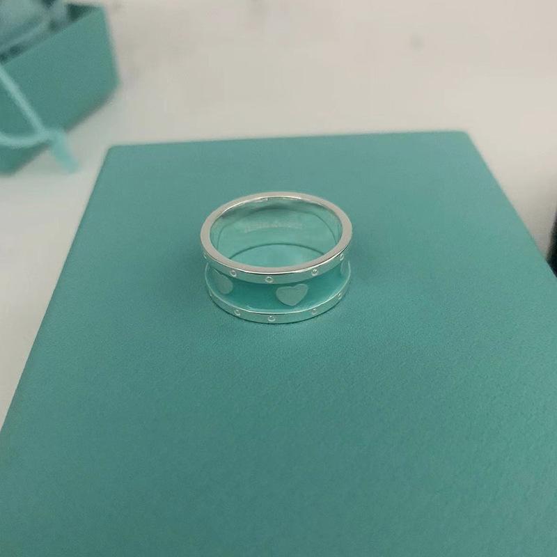 S925 Sterling Zilver Meerblauw Hart Ring voor Vrouwen – High-End Emaille Koppelring