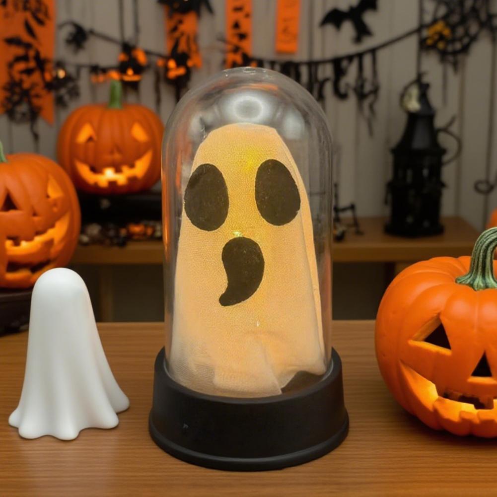 Light Up Ghost Halloween Decoration Glowing Ghost Glass Cover Spooky Halloween Ghost Decoration Glass Dome for Home Party