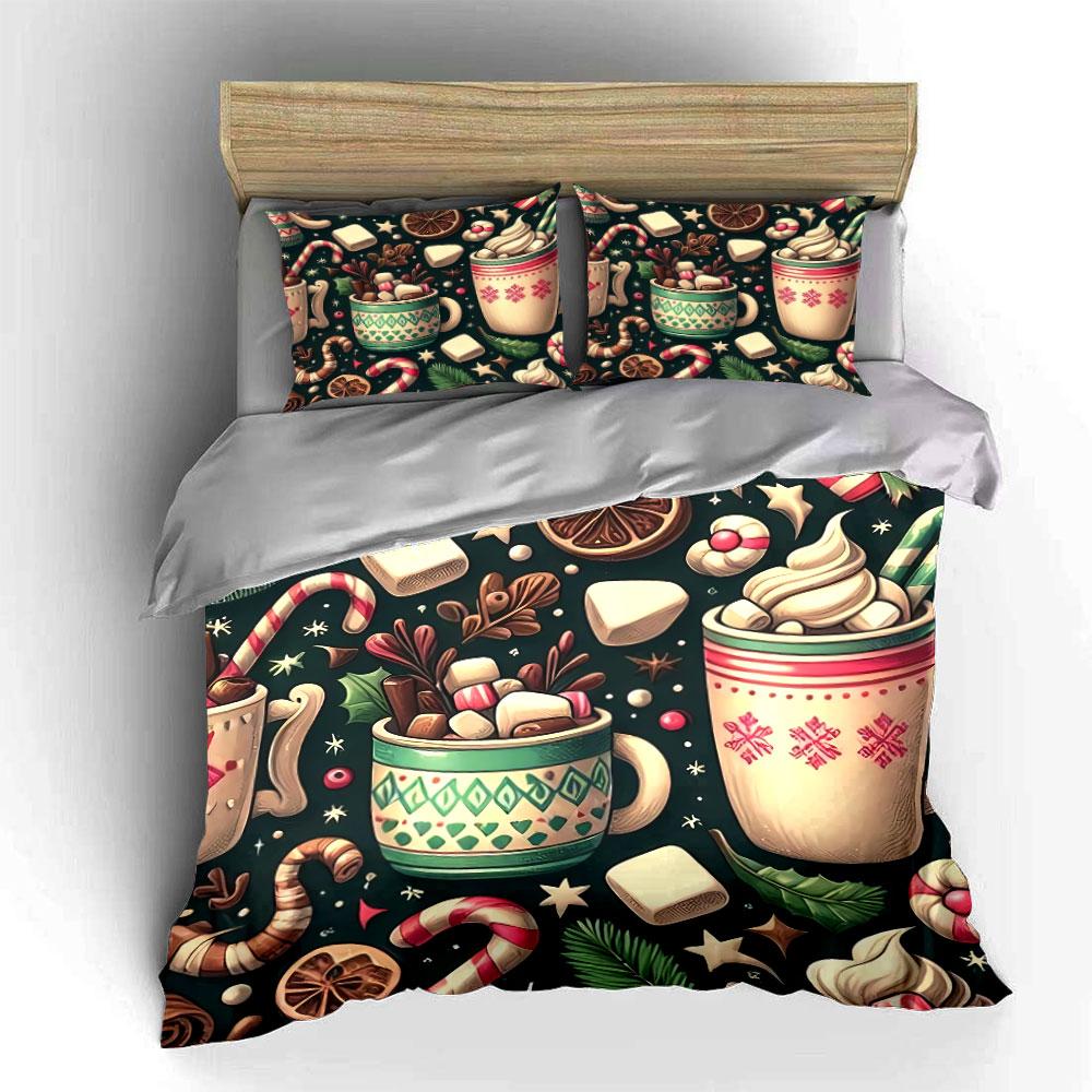 Hot Cocoa and Holiday Treats Bedding Duvet Cover Set Duvet Cover Pillowcases (1*Duvet Cover 2*Pillowcases, without duvet insert)