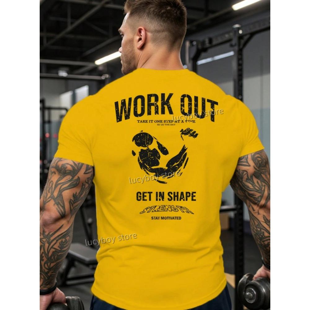 2025 WORK OUT Print Men s Sports Gym T Shirt Muscle Training Tees Short Sleeve Tees Quick Drying Running Sportwear  Men Clothing 6XL