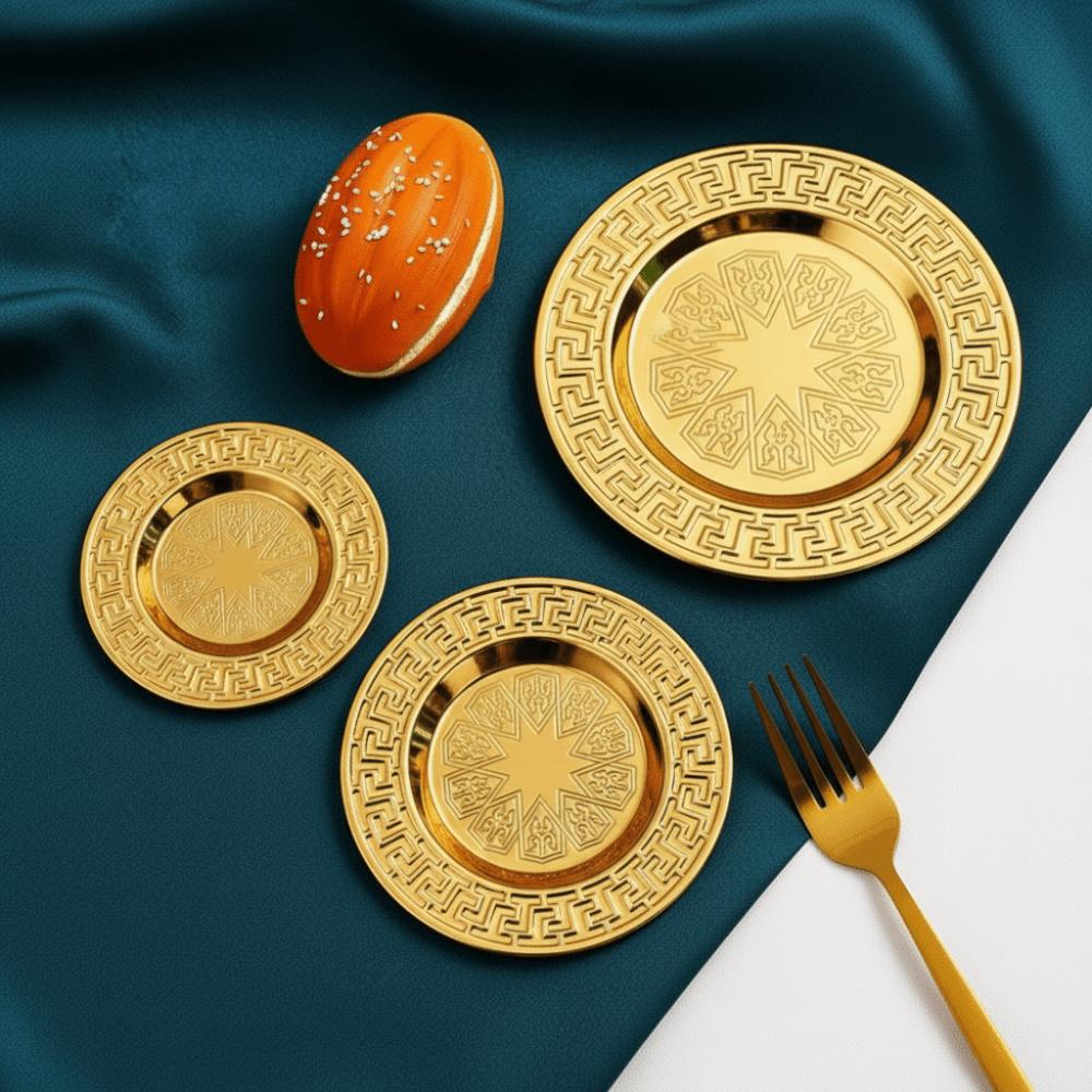 Multi-purpose 10/15/20cm Fruit Plate European Style Golden Dishes Tray Retro Display Tray Home Decor