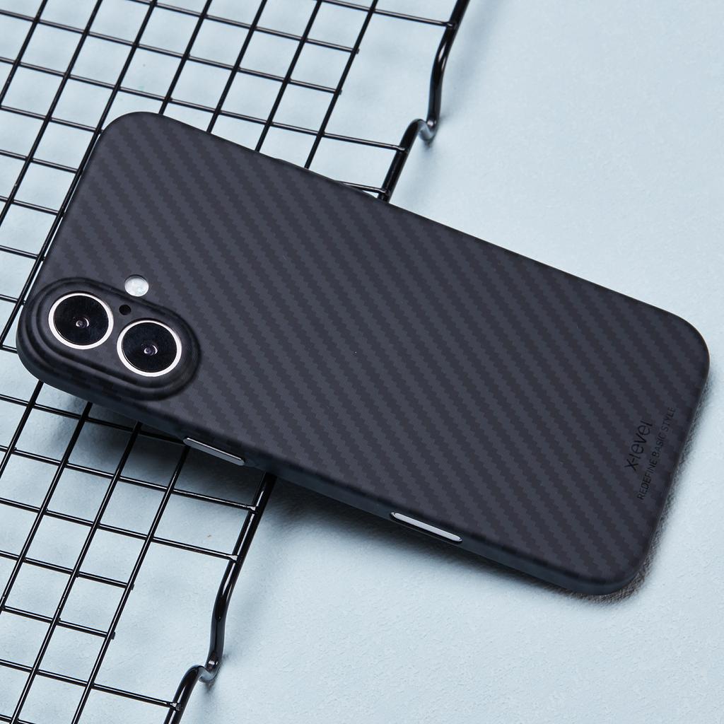 X-LEVEL For iPhone 16 Plus Case Carbon Fiber Texture Hard PC Phone Cover Anti-Shock