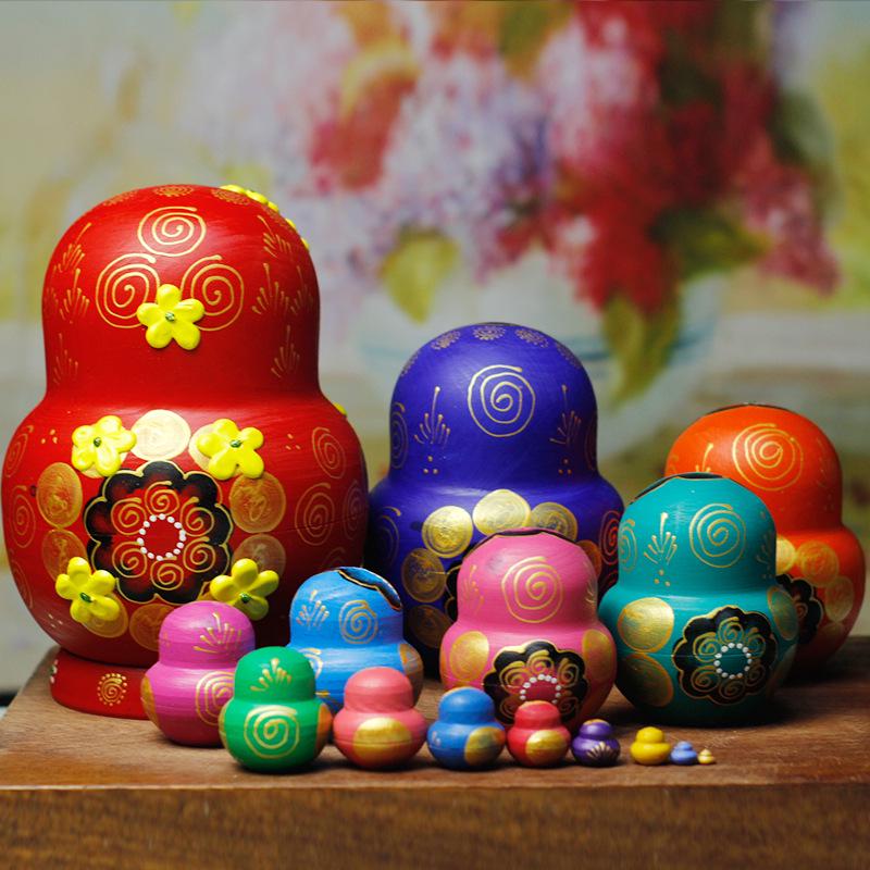 Wooden Painted Russian Nesting Dolls: 5, 7, 10, or 15 Layer Craft Toy & Souvenir