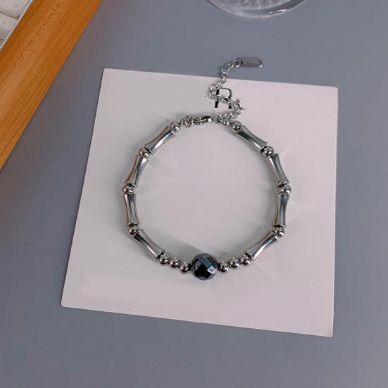Unisex Bracelet Promotion Imply Joint Smooth Adjustable Extended Length Bamboo Bead Stainless Steel Lightweight
