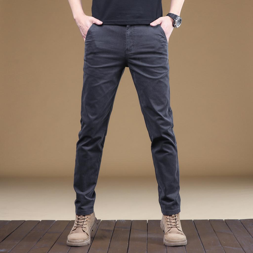 2024 Spring And Autumn Combed Plush/Regular Pure Cotton Simple Casual Loose Straight Men'S Business Elastic High End Pants