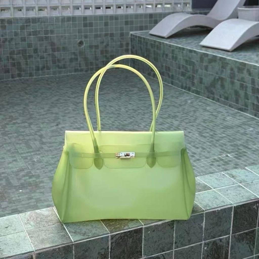 2026 Women's Waterproof TPU Jelly Handbag - Fashionable Lock Buckle Tote for Beach & Everyday Use