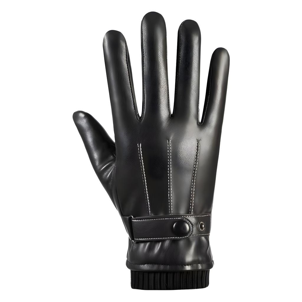 Autumn and Winter Men's Leather Gloves PU Touch Screen Waterproof, Windproof and Warm Adult Velvet Driving Full Finger Outdoor Riding