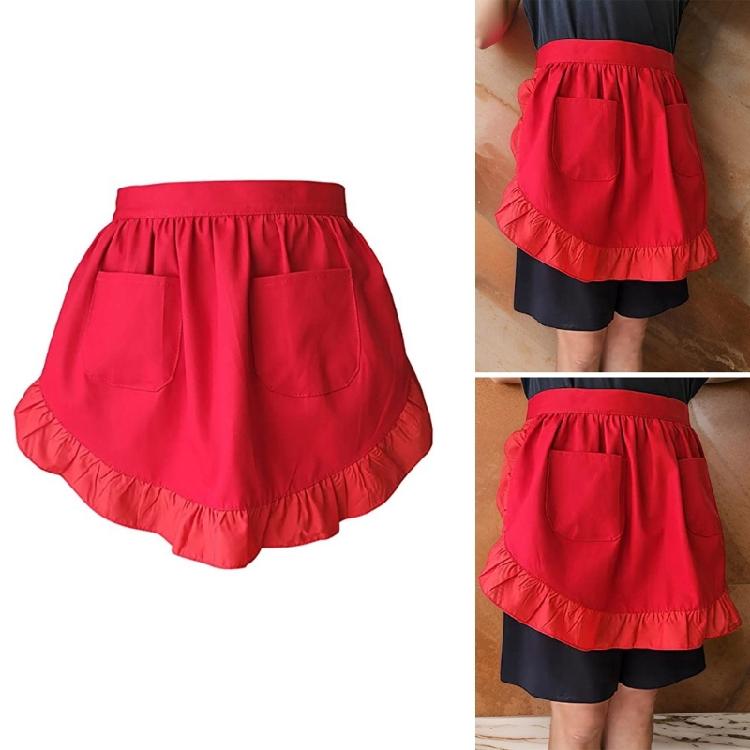 Dziewczęcy Cosplay Półfartuch Półfartuch z 2 kieszeniami, Falbaniasty Fartuch Maid Halloween Boże Narodzenie Fartuch Cosplay