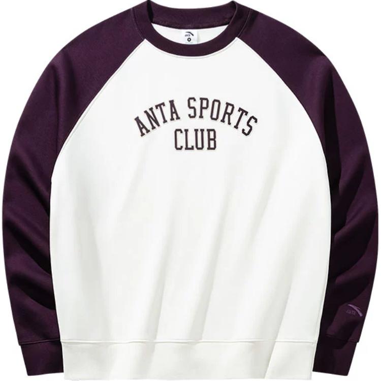 

Anta Comfortable Casual Loose Simple Fleece Color Block Sweatshirt Women tops Ivory-White Sauce-Plum-Purple 162448702N-3 L