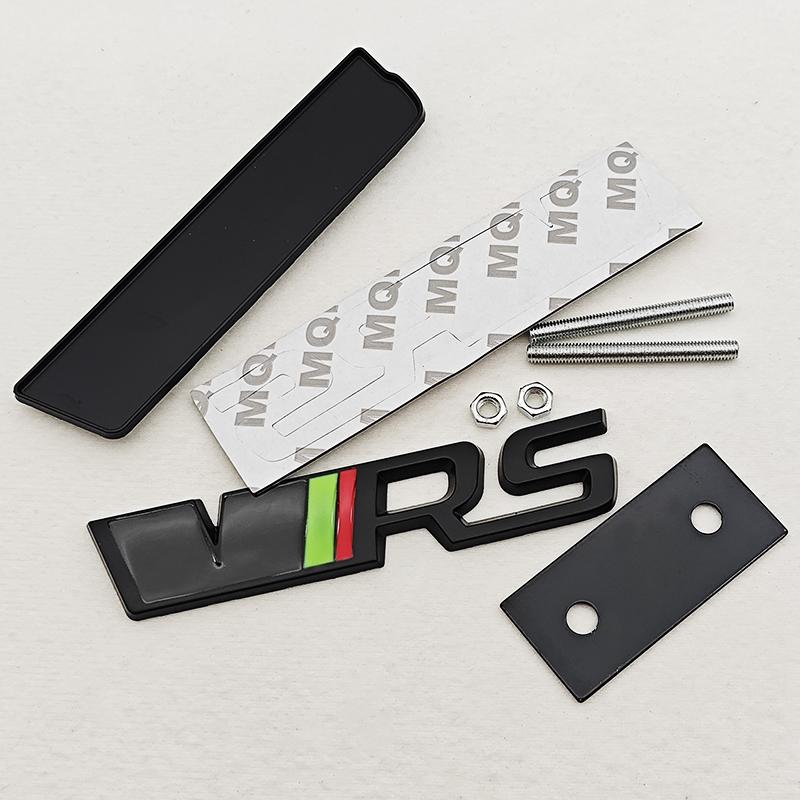 3D Metal RS Logo Emblem Car VRS Letters Front Grille Badge Sticker For Skoda VRS Octavia 1 2 3 Rapid Kodiaq Karoq Fabia Kamiq