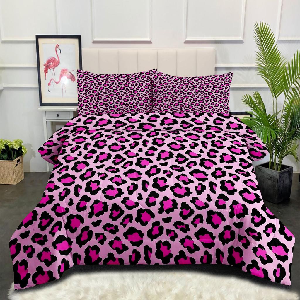 Colorful Leopard Print Digital Printing Three-piece Fat Quilt Set