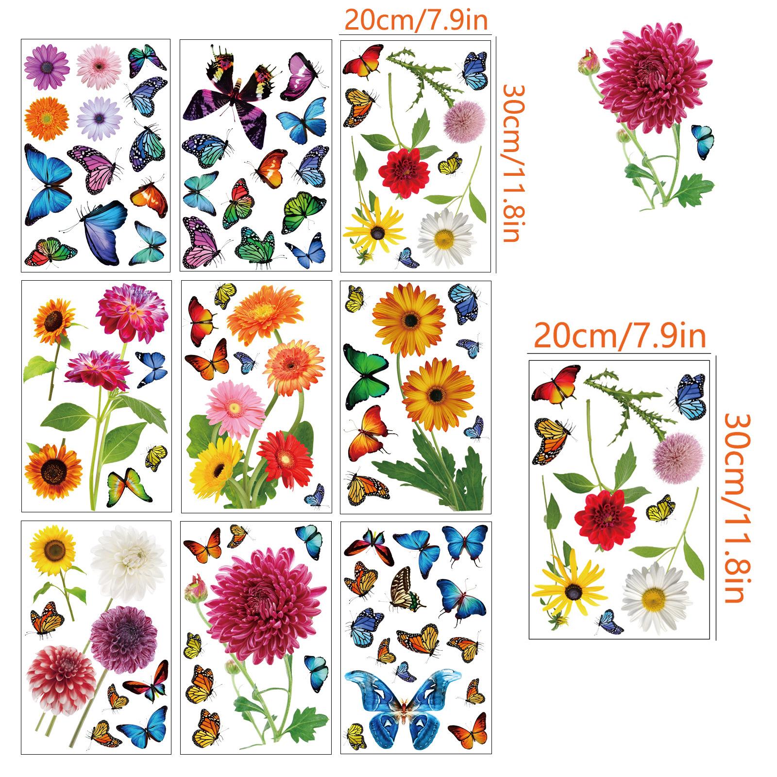 

84pcs Colorful Window Stickers Simulation Flower Butterfly Window Glass Decals Decorative Stickers 20x30cm x 9 sheets