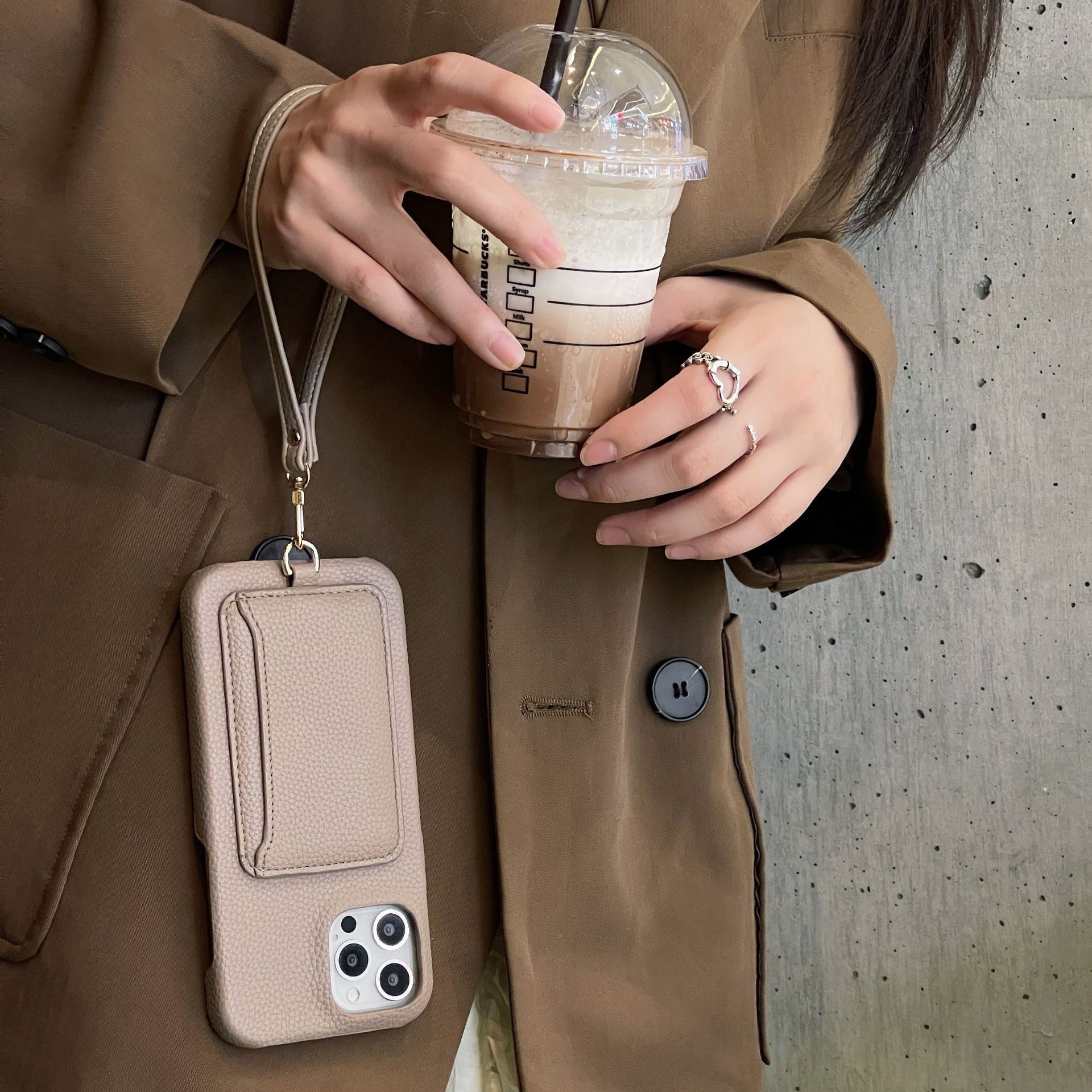 

Простой чехол для телефона с рисунком личи и вставкой для карт, подходящий для iPhone 14 Pro+max, кожаный защитный чехол 12 модных женщин iPhone14pro aero синий