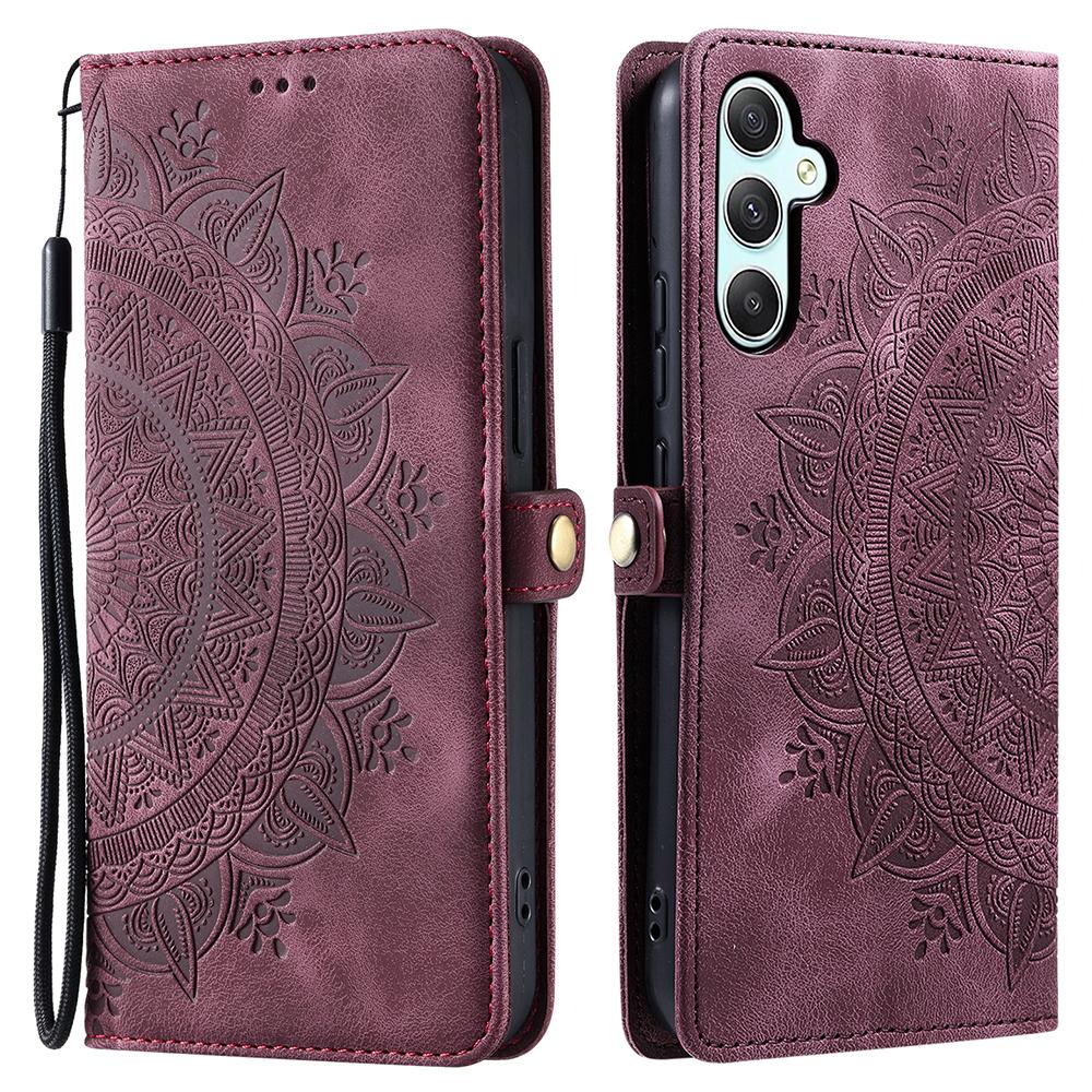 

Style 016 For Samsung Galaxy A26 5G Case Skin Feel Totem Imprinted Wallet Leather Phone Cover Wine Red