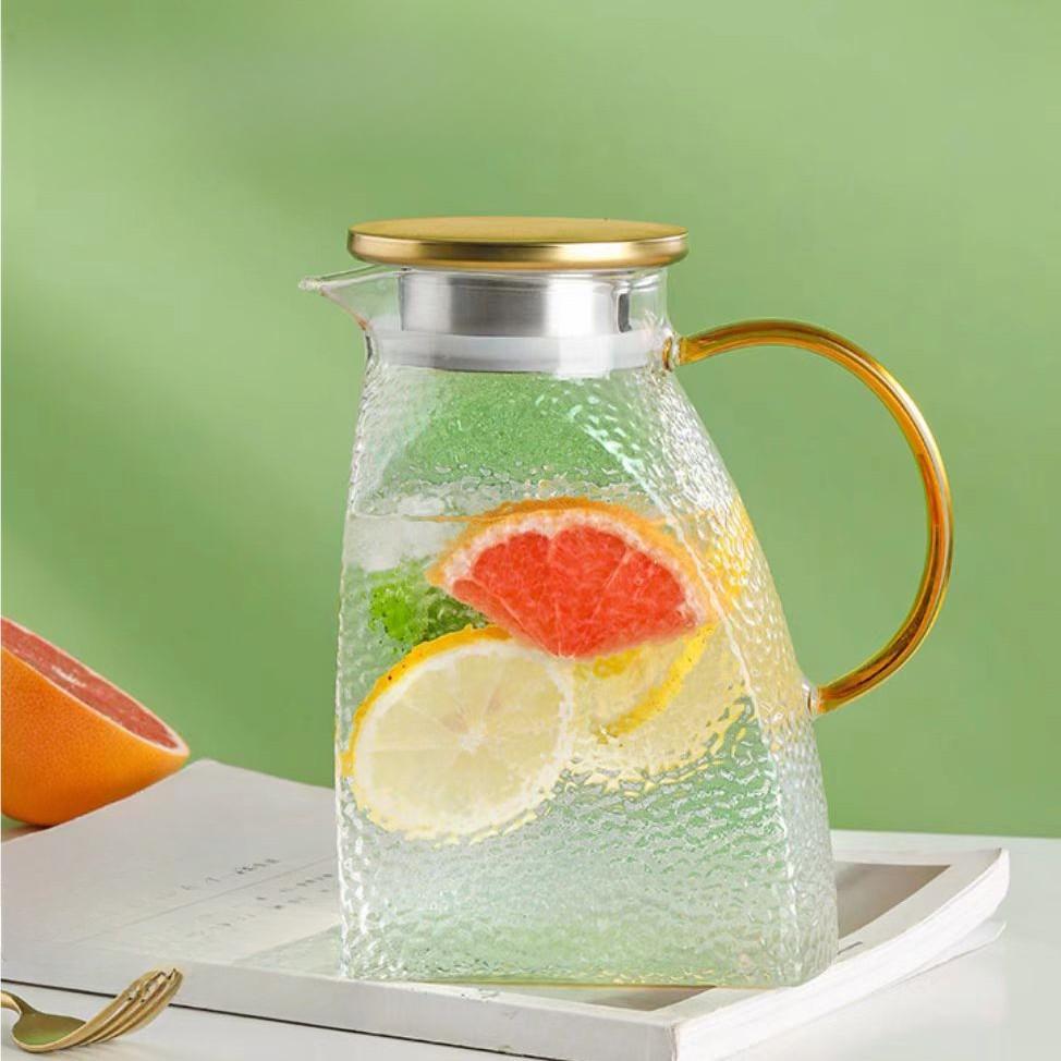 

Стеклянный кувшин с ручкой, узор молоток , большой емкости, кувшин для холодной воды, термостойкий, бытовой, для дверцы холодильника 1500ml