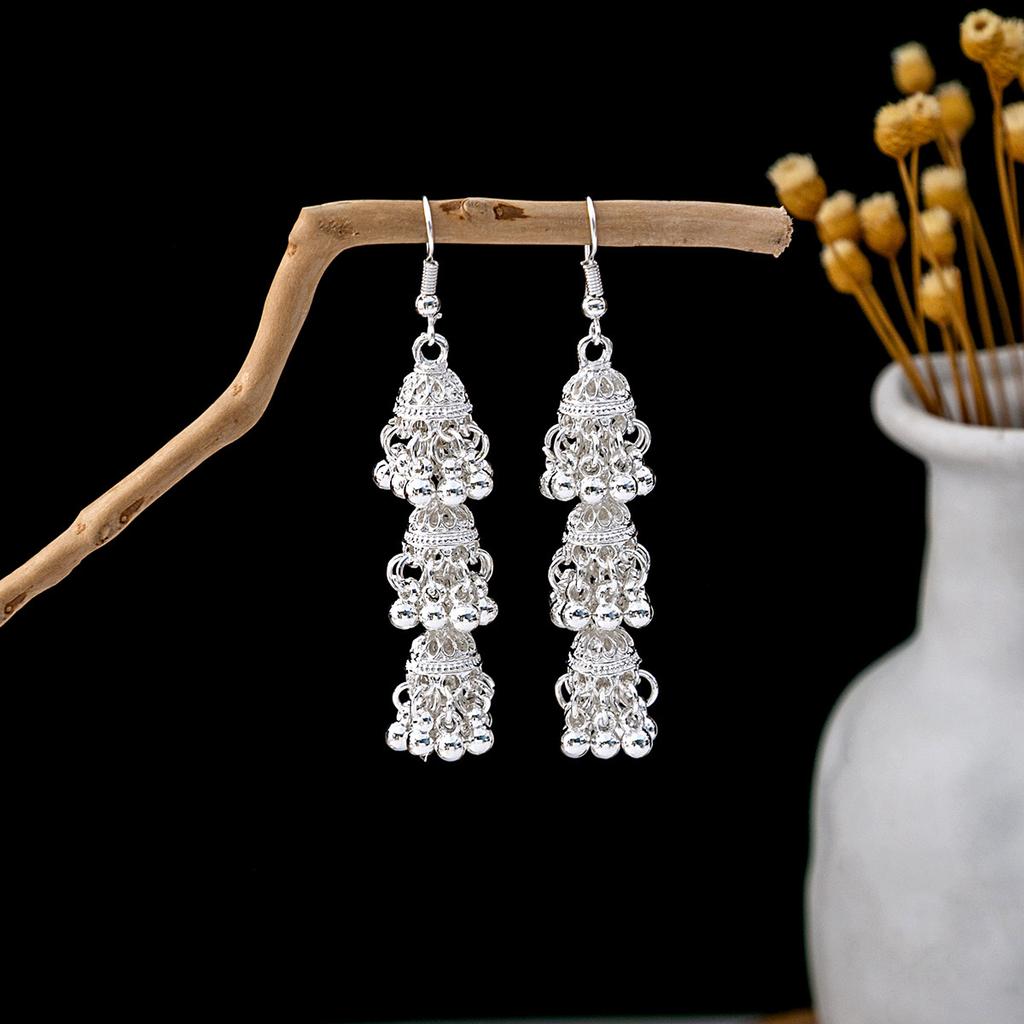 Ethnic Style Imitation Miao Silver Earrings, Colorful Long Fringed Chain Earrings, Hot-selling Earrings In Scenic Spots, Qinghe Jewelry Batches