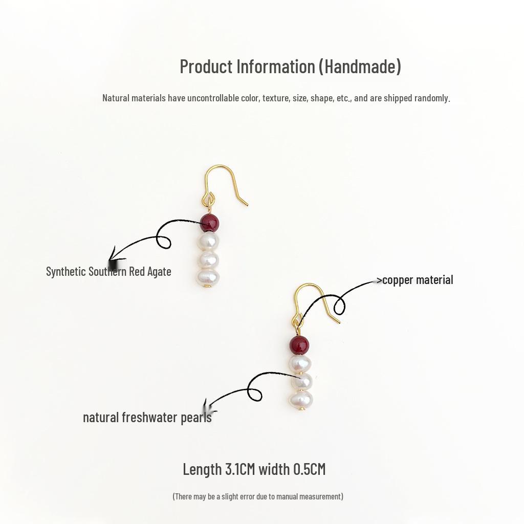 Boucles d'oreilles Guochao Perle d'eau douce naturelle Bloc de couleurs Rétro Style chinois pour femmes