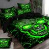 Soft and Comfortable Green Light Skull Pattern Quilt Cover Set - Decorative Bedding Set for Bedroom, Guest Room and Dormitory