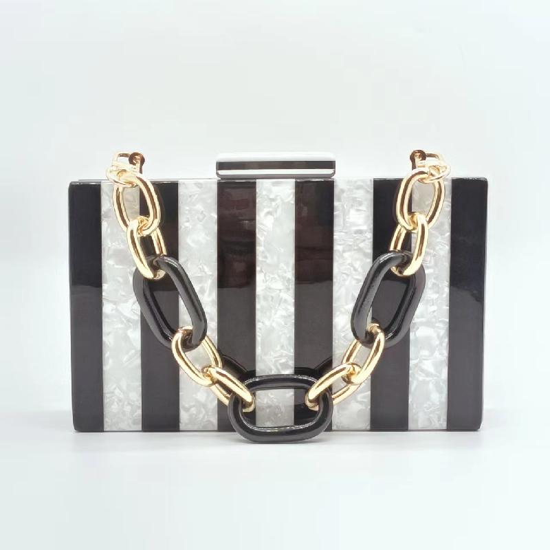 

Trendy Shoulder Summer Chain Bag For Women Evening Handbag Crossbody Vintage Patchwork Acrylic Clutches Mini Luxury Shining Prom 18X11X4.5CM