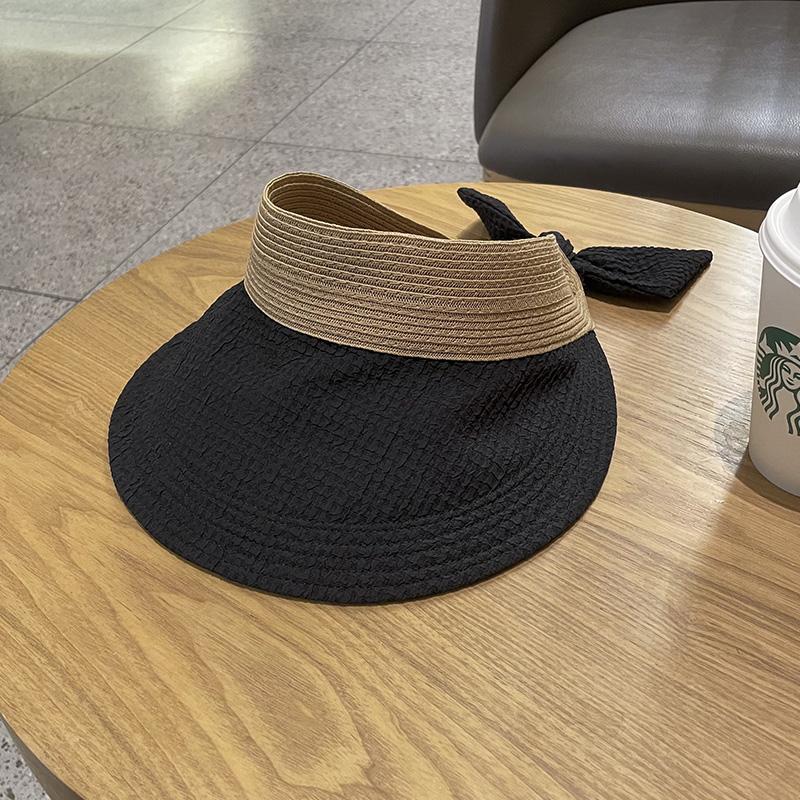 

Spring and summer new sunscreen, sunshade, empty top hat, women s travel shopping, casual wide-brimmed face-covering hat, versatile Adult (56-58cm) чорний