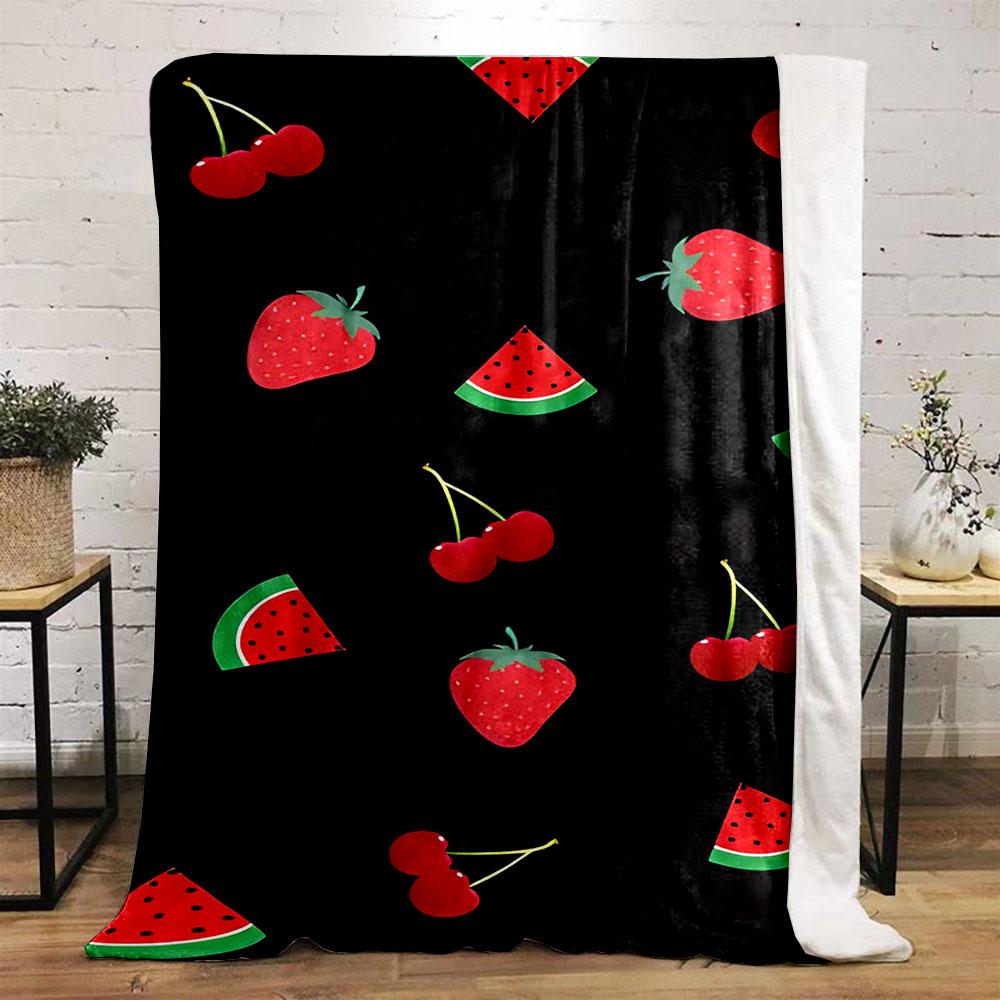 "Fruit Pattern Blanket with Cherries & Watermelon" Patterned flannel blanket perfect for the bedroom living room, sofa, or a little nap