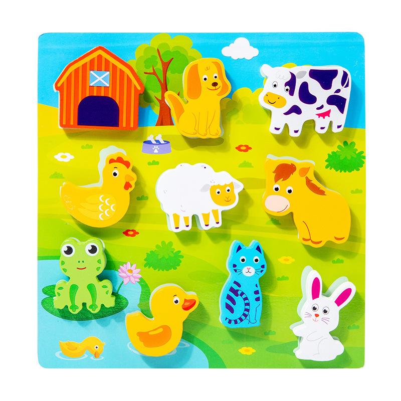 Wooden Children'S Early Education Puzzle Creative Velcro Three-Dimensional Puzzle Building Block Car Animal Puzzle