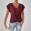 Women's V Neck Short Sleeve Slim Fit Tops Casual Blouses Solid Color Elegant Tshirt