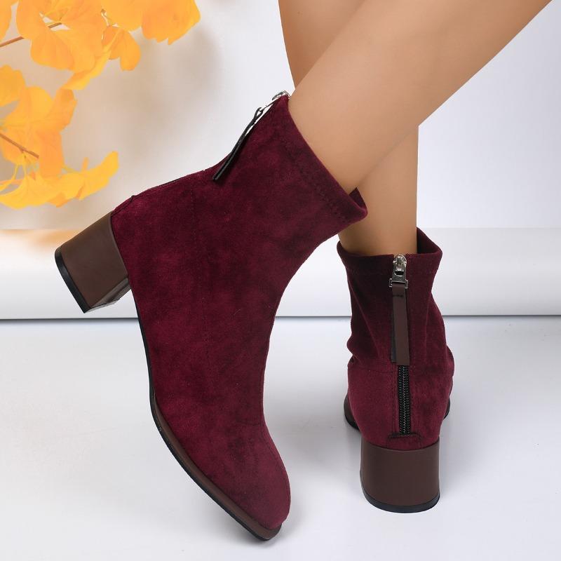 Large Size Autumn and Winter New High-heeled Thin Short Boots Women's Shoes Round Head Thick Heel Small Ankle Boots Martin Boots