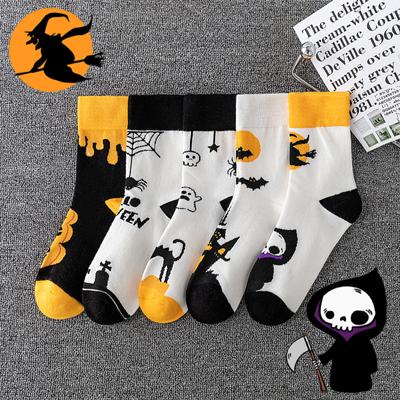 Warme Herbst Winter Halloween Cartoon Lustige Socken Kürbis Hexe Motiv Design Mittelhohe Sportsocken Vielseitig für Männer und Frauen