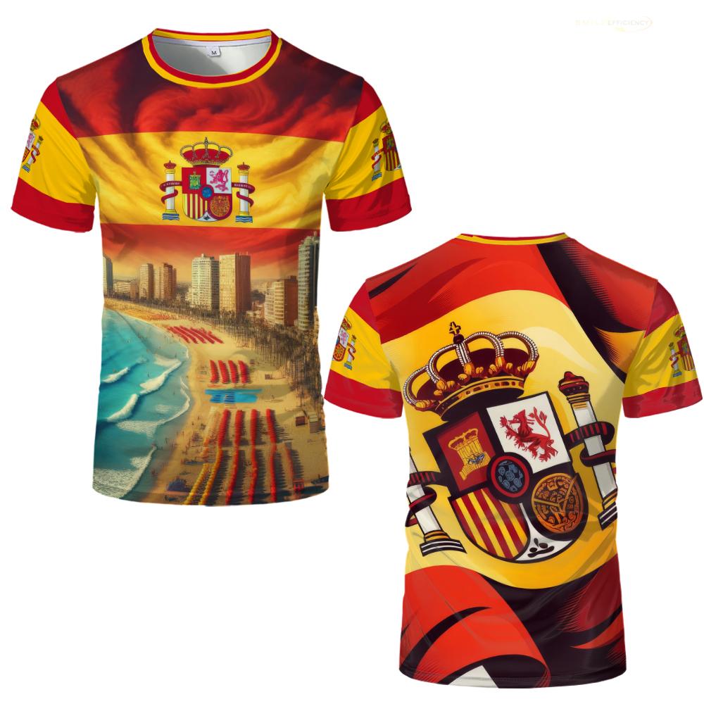 Spain Flag Short-Sleeved Loose T-shirt For Men 2024 Summer Casual 3D Printing Pattern T Shirts Spanish National Day Tops